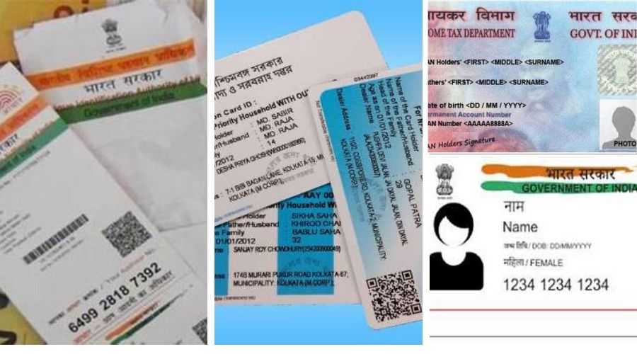 adhaar card, pan card, voter id card, ration card